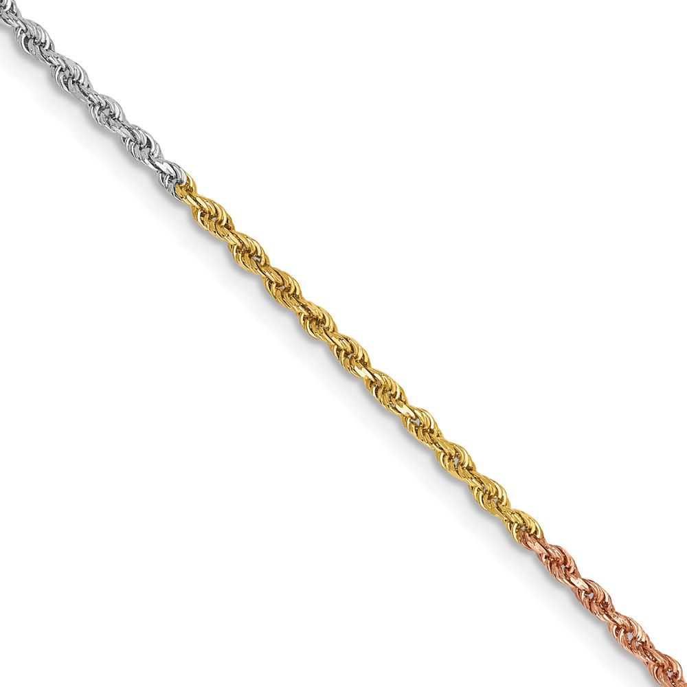 14K Tri-colored 16 inch 1.5mm Diamond-cut Rope with Lobster Clasp Chain (012TC-16)