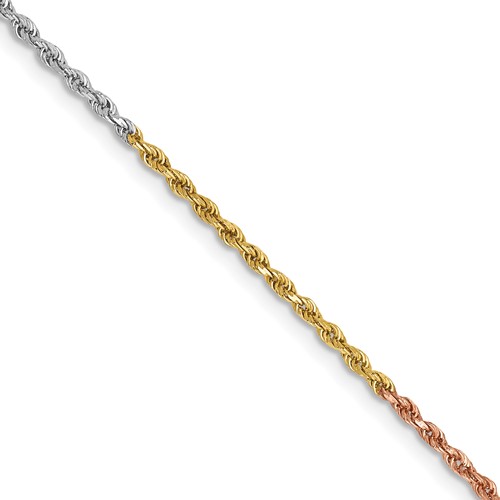14K Tri-colored 16 inch 1.5mm Diamond-cut Rope with Lobster Clasp Chain