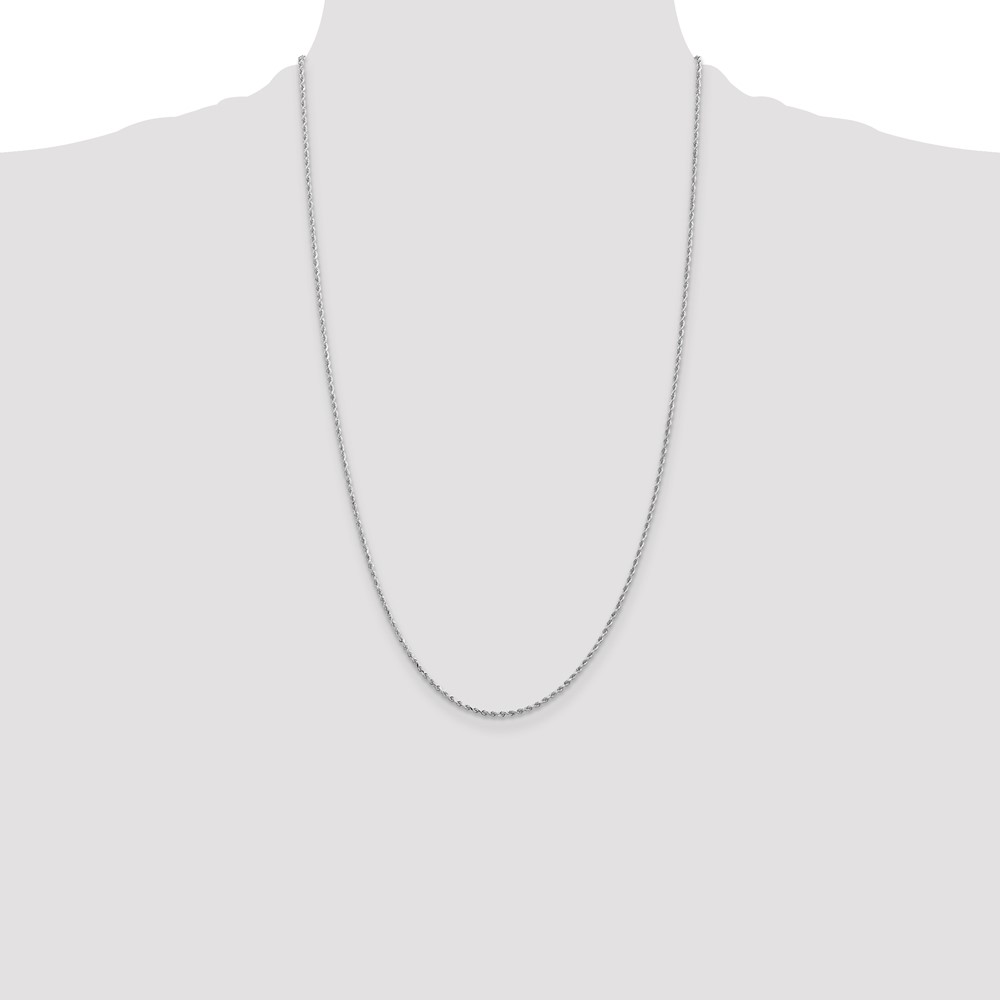 14K White Gold 26 inch 1.5mm Diamond-cut Rope with Lobster Clasp Chain (012W-26)