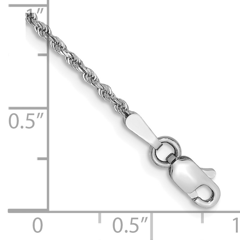14K White Gold 8 inch 1.5mm Diamond-cut Rope with Lobster Clasp Chain