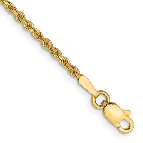 14K 5.5 inch 1.75mm Diamond-cut Rope with Lobster Clasp Chain