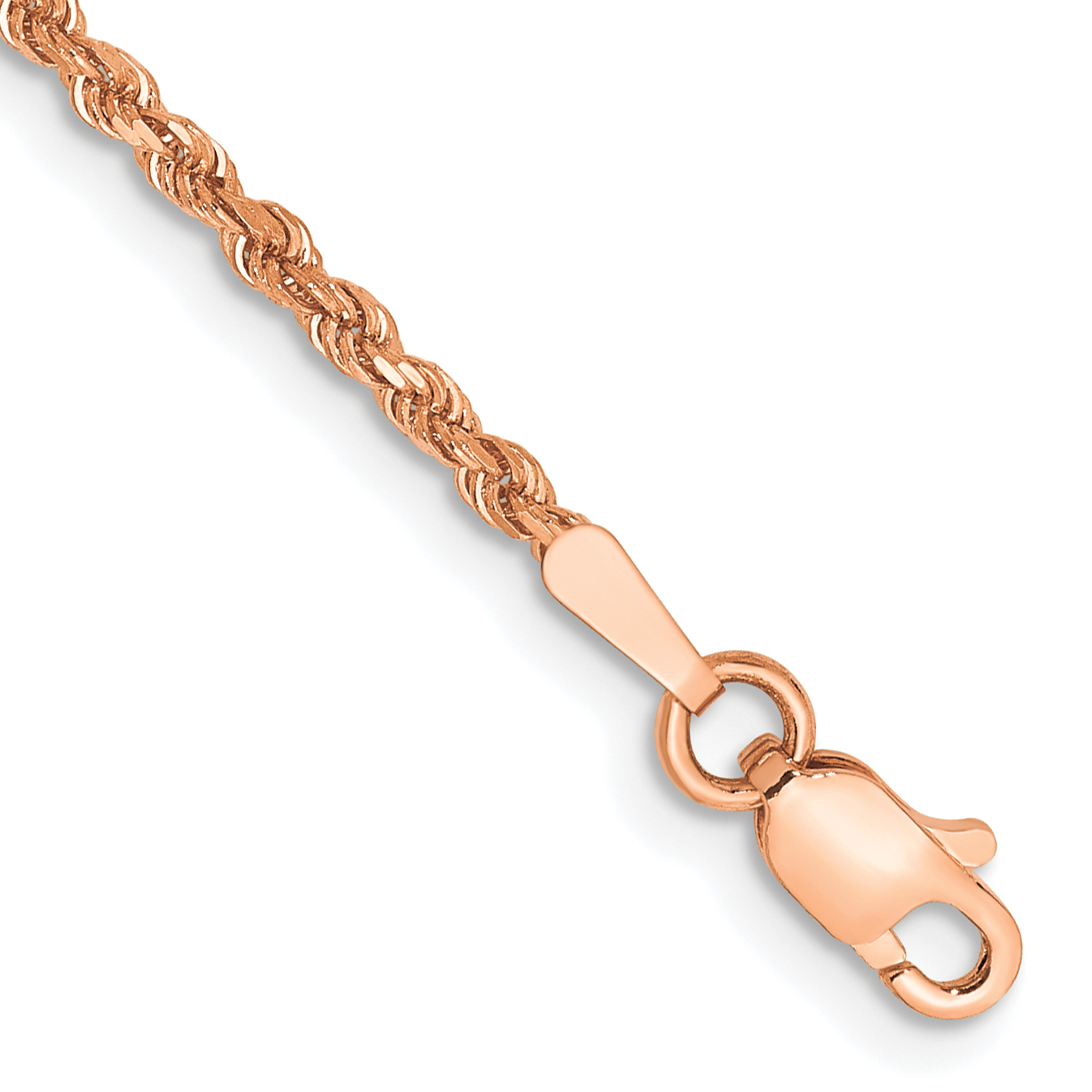 14K Rose Gold 8 inch 1.75mm Diamond-cut Rope with Lobster Clasp Chain (014R-8)