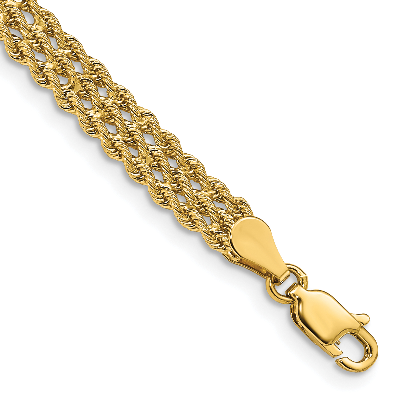 14k 5.5mm Wide Triple Strand Rope 7 inch Bracelet (014S3-7)