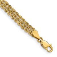 14K 5.5mm Yellow Gold Wide Triple Strand Rope Bracelet, 7" view 1