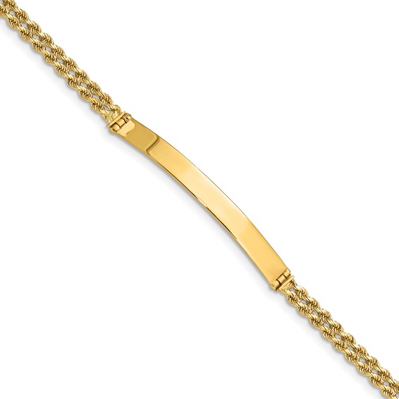14k Polished Solid Chain/Solid Plate Two-Strand Rope 41x5mm Plate 7 inch ID Bracelet