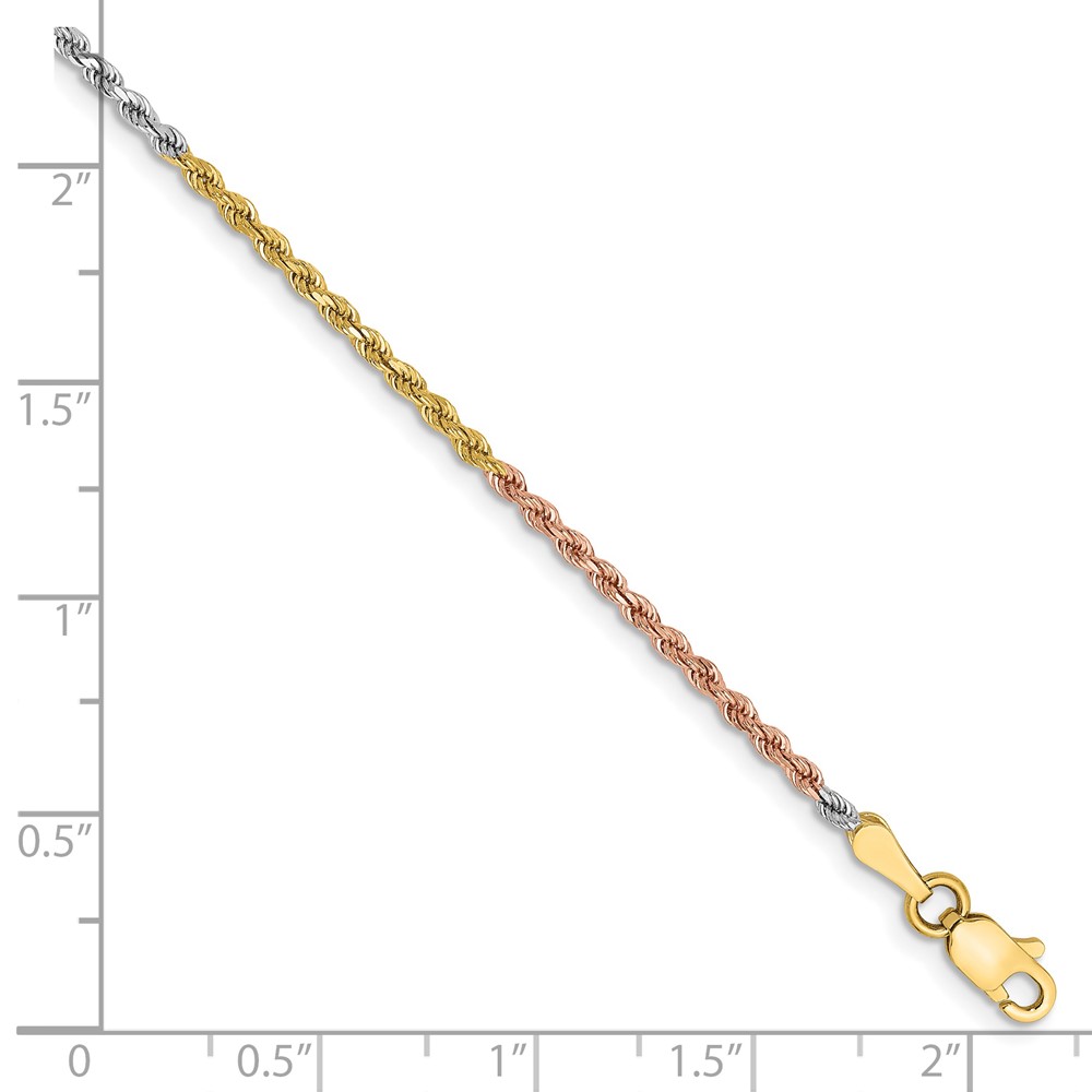 14K Tri-colored 8 inch 1.75mm Diamond-cut Rope with Lobster Clasp Chain (014TC-8)