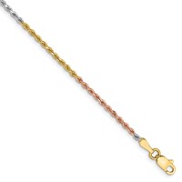 14K Tri-colored 1.75mm Diamond-cut Rope Chain with Lobster Clasp, 7" view 1