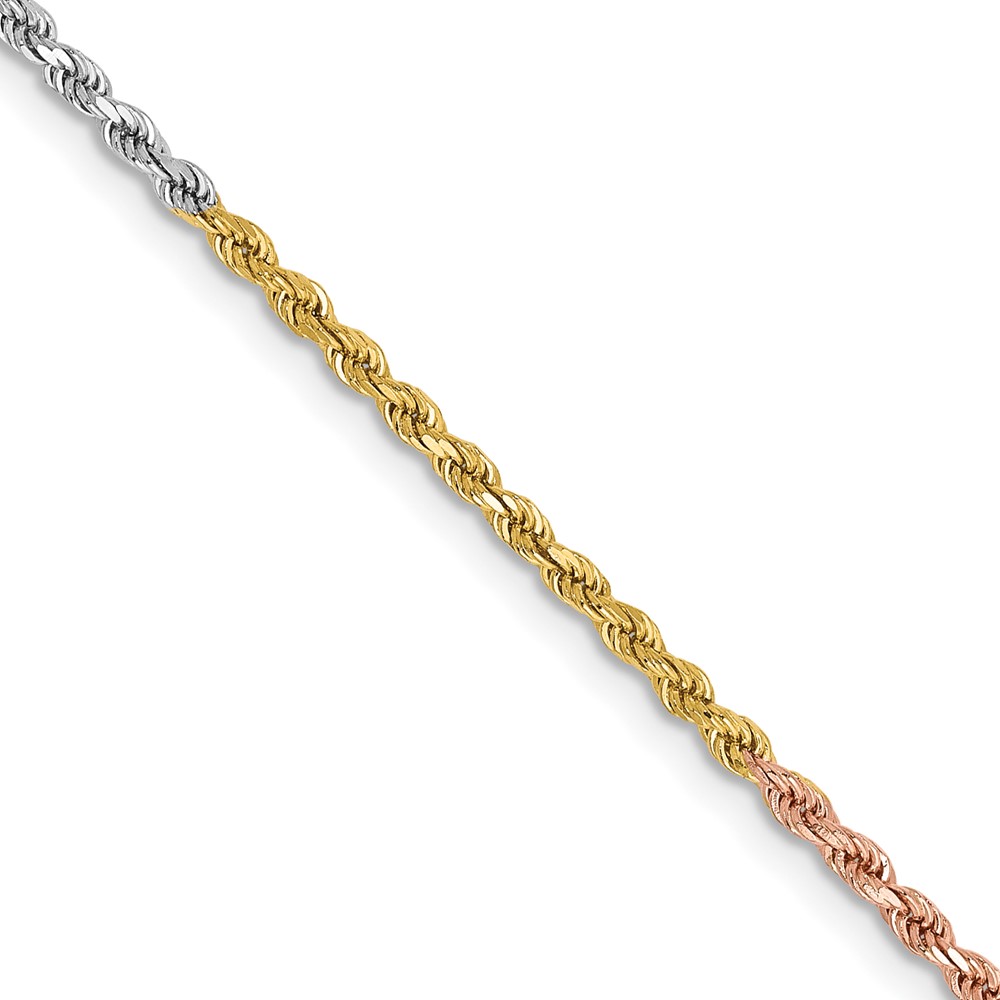 14K Tri-colored 16 inch 1.75mm Diamond-cut Rope with Lobster Clasp Chain (014TC-16)