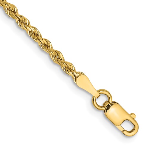 14K 9 inch 2mm Diamond-cut Rope with Lobster Clasp Anklet