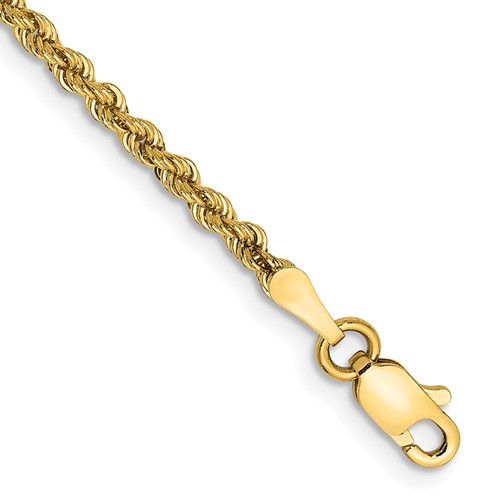 14K 2.25mm Yellow Gold Regular Rope Chain with Lobster Clasp, 7"