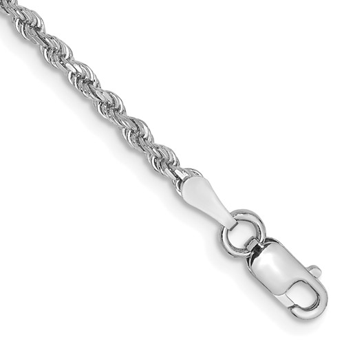 14K White Gold 7 inch 2mm Diamond-cut Rope with Lobster Clasp Chain