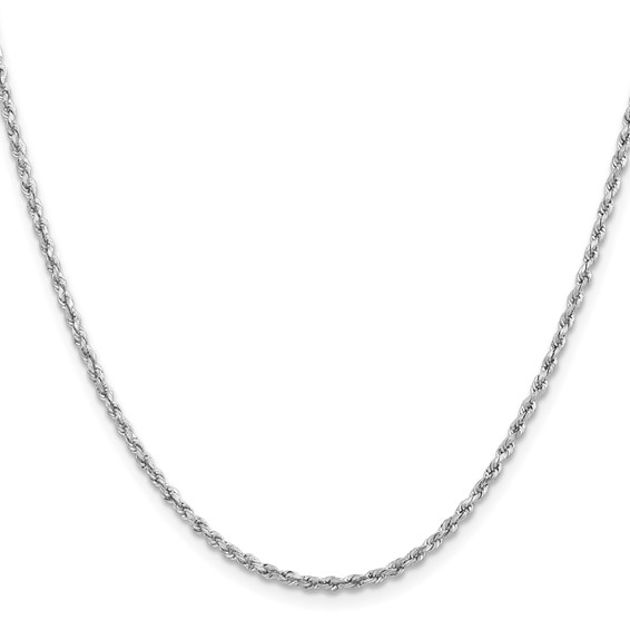 14k White Gold 2mm Lightweight D/C Rope with Lobster Clasp Chain