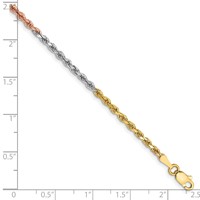 14K Tri-colored 2.5mm Diamond-cut Rope Chain with Lobster Clasp, 7" view 2