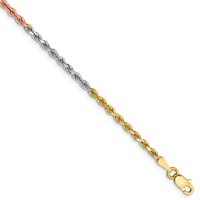 14K Tri-colored 2.5mm Diamond-cut Rope Chain with Lobster Clasp, 7" view 1
