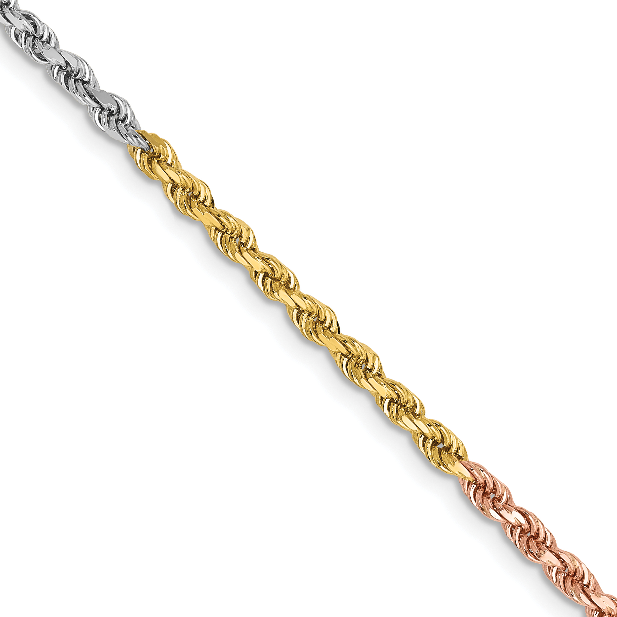 14K Tri-colored 16 inch 2.5mm Diamond-cut Rope with Lobster Clasp Chain (018TC-16)