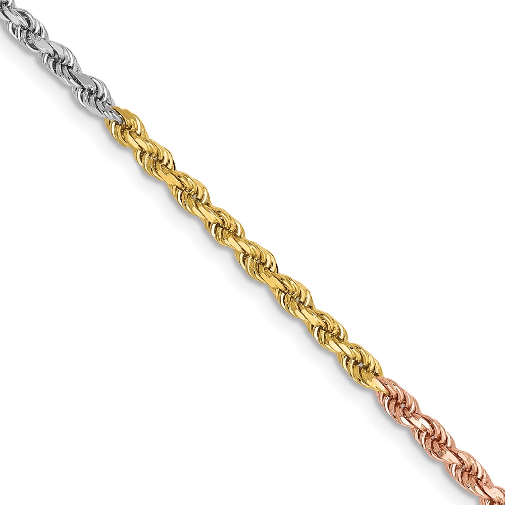 14K Tri-colored 16 inch 2.5mm Diamond-cut Rope with Lobster Clasp Chain (018TC-16)