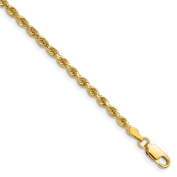 14K 2.75mm Diamond-cut Rope with Lobster Clasp Chain (per inch)