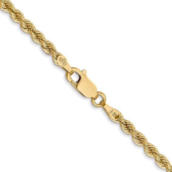 14K 2.75mm Regular Rope with Lobster Clasp Chain (per inch)