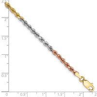 14K Tri-colored 2.9mm Diamond-cut Rope Chain with Lobster Clasp, 7" view 2