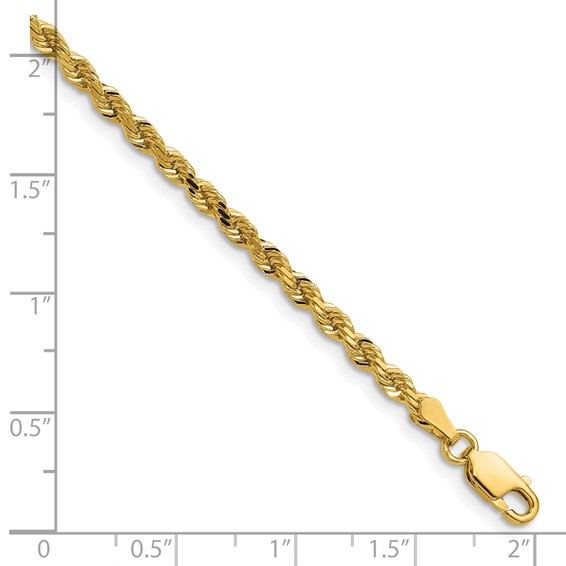 14K 3mm Diamond-cut Rope with Lobster Clasp Chain (per inch)