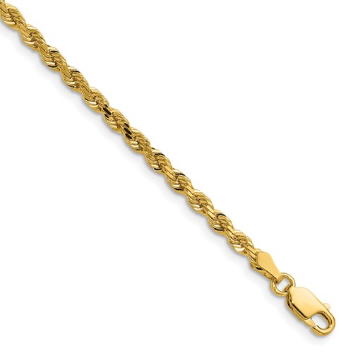 14K 28 inch 3mm Diamond-cut Rope with Lobster Clasp Chain