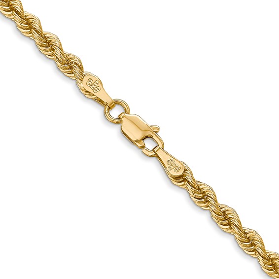 14K 3mm Regular Rope with Lobster Clasp Chain (per inch)
