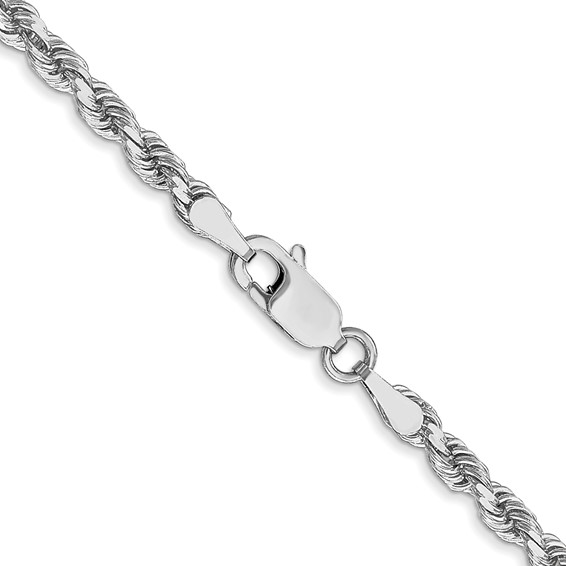 14K White Gold 3mm Diamond-cut Rope with Lobster Clasp Chain (per inch)