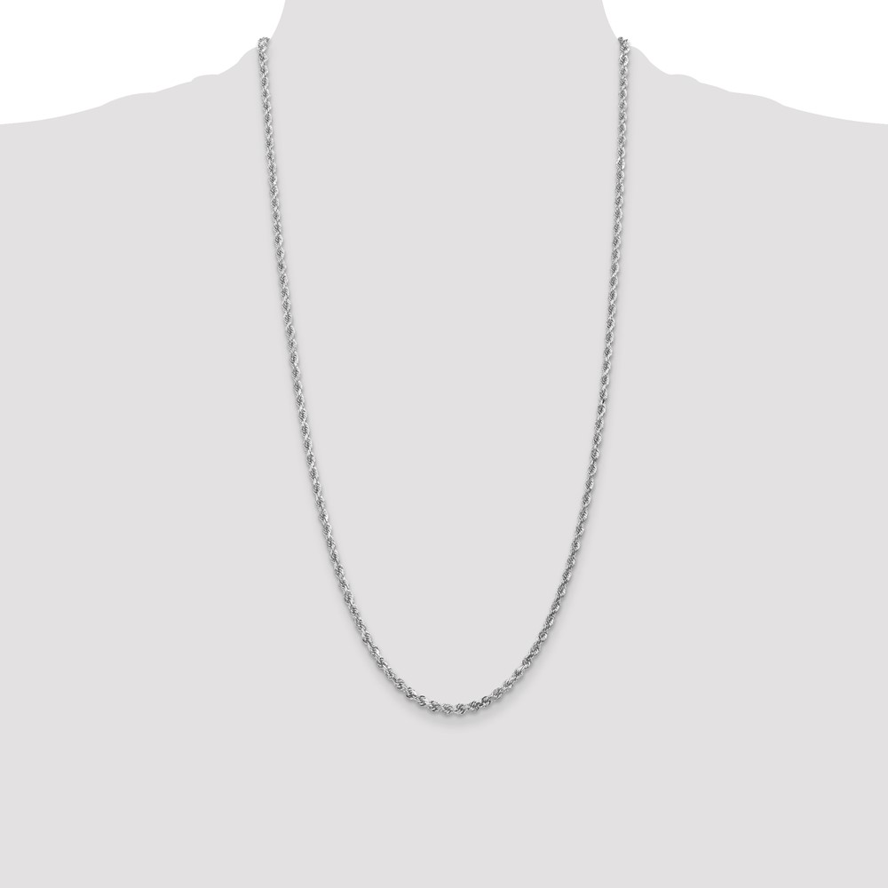 14K White Gold 28 inch 3mm Diamond-cut Rope with Lobster Clasp Chain (023W-28)