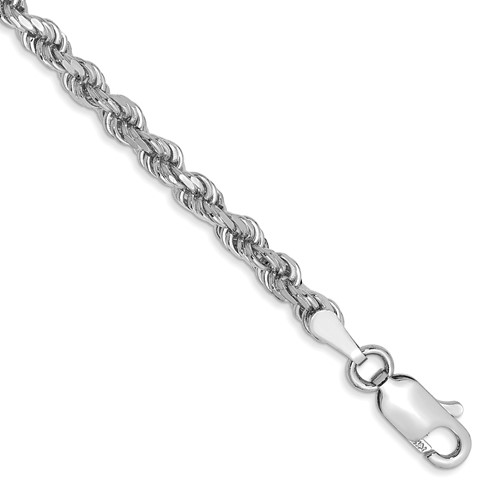14K White Gold 8 inch 3mm Diamond-cut Rope with Lobster Clasp Chain