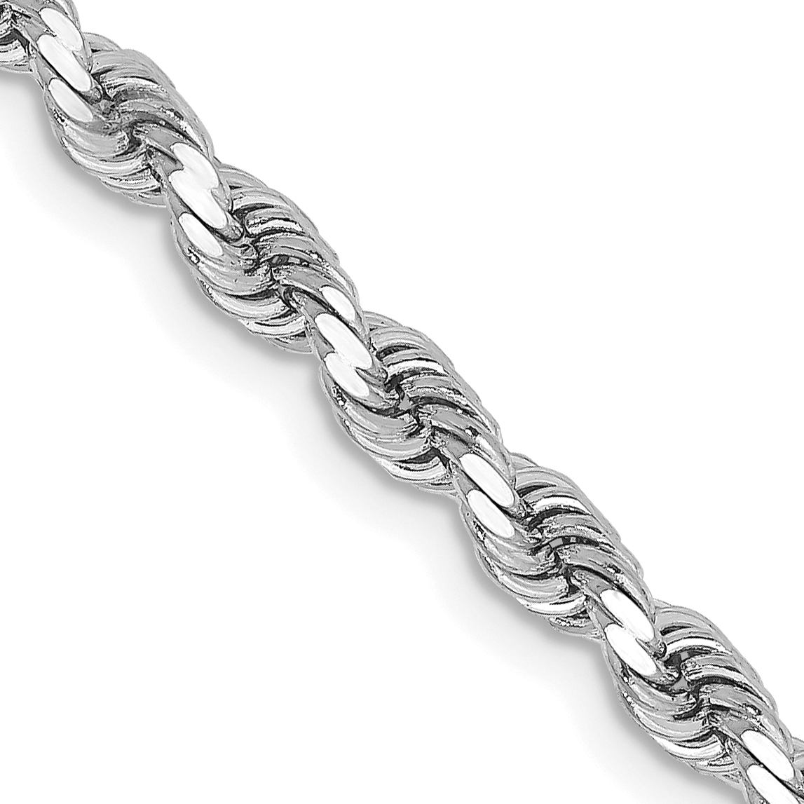 14K White Gold 26 inch 3.25mm Diamond-cut Rope with Lobster Clasp Chain (024W-26)