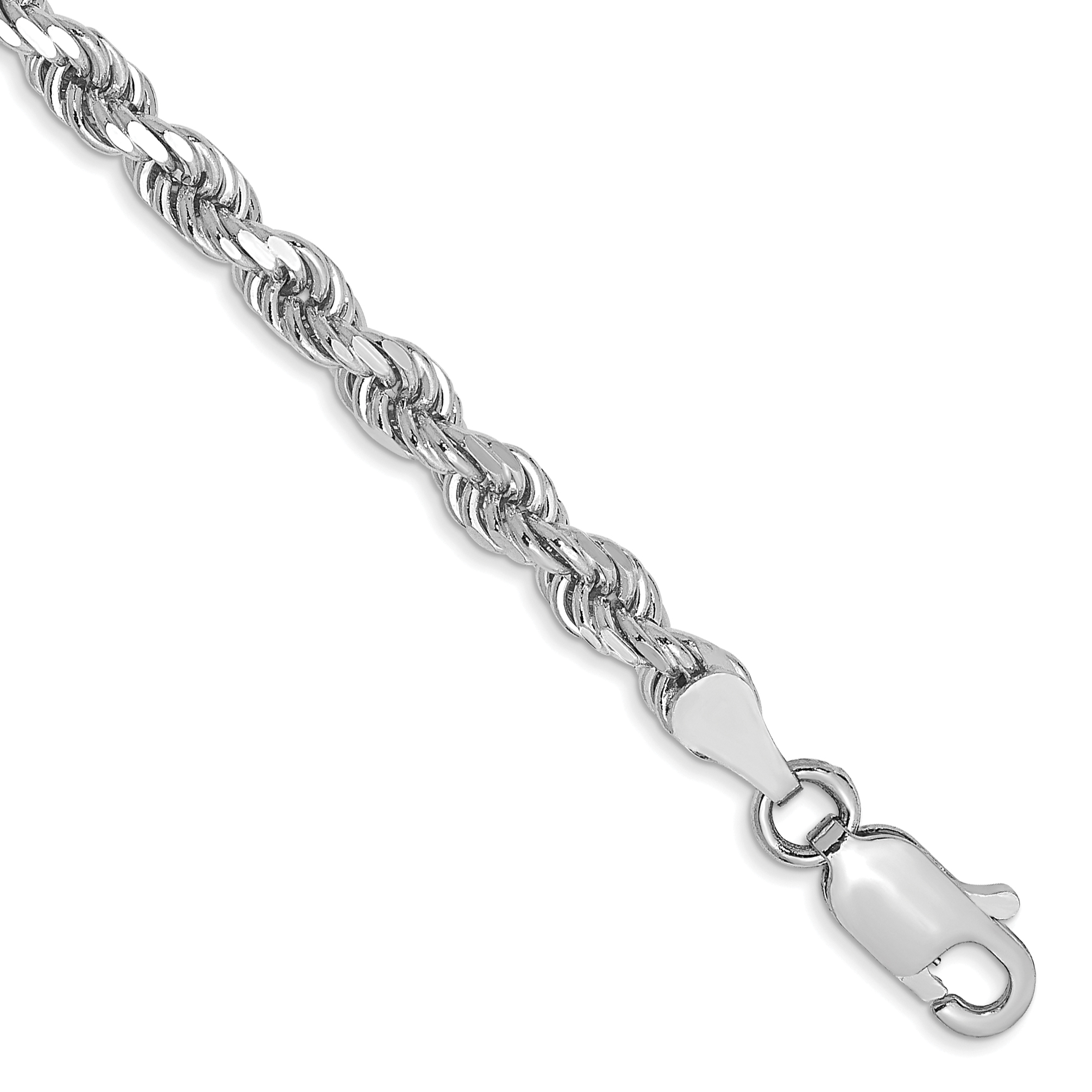 14K White Gold 8 inch 3.5mm Diamond-cut Rope with Lobster Clasp Chain (025W-8)