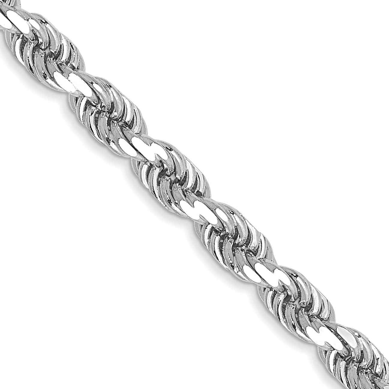 14K White Gold 24 inch 3.5mm Diamond-cut Rope with Lobster Clasp Chain (025W-24)