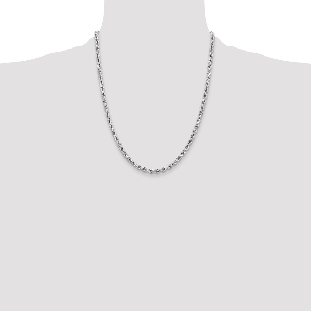 14K White Gold 22 inch 3.75mm Diamond-cut Rope with Lobster Clasp Chain (027W-22)
