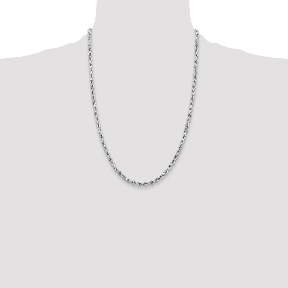 14K White Gold 24 inch 3.75mm Diamond-cut Rope with Lobster Clasp Chain (027W-24)