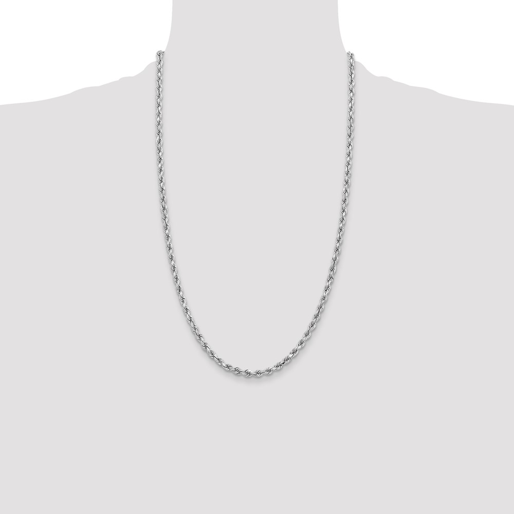 14K White Gold 26 inch 3.75mm Diamond-cut Rope with Lobster Clasp Chain (027W-26)