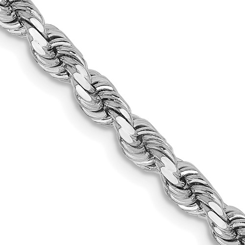 14K White Gold 26 inch 3.75mm Diamond-cut Rope with Lobster Clasp Chain