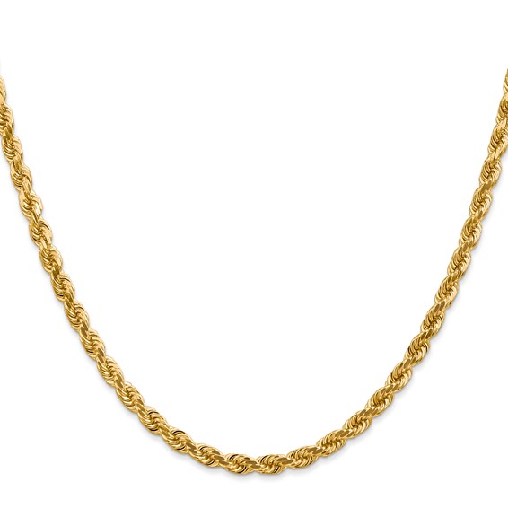 14K 4mm Diamond-cut Rope with Lobster Clasp Chain (per inch)