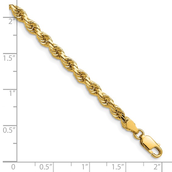 14K 4mm Diamond-cut Rope with Lobster Clasp Chain (per inch)