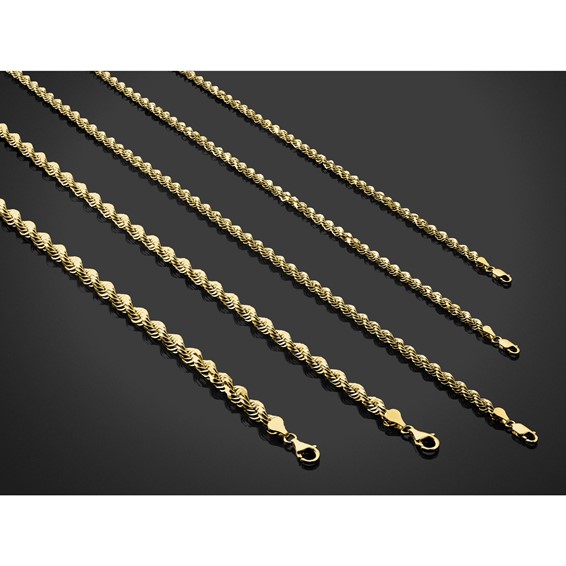 14K 4mm Diamond-cut Rope with Lobster Clasp Chain (per inch)
