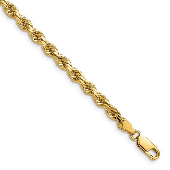 14K 4mm Diamond-cut Rope with Lobster Clasp Chain (per inch)
