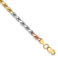 14K Tri-colored 4mm Diamond-cut Rope Chain with Lobster Clasp - 7in view 1