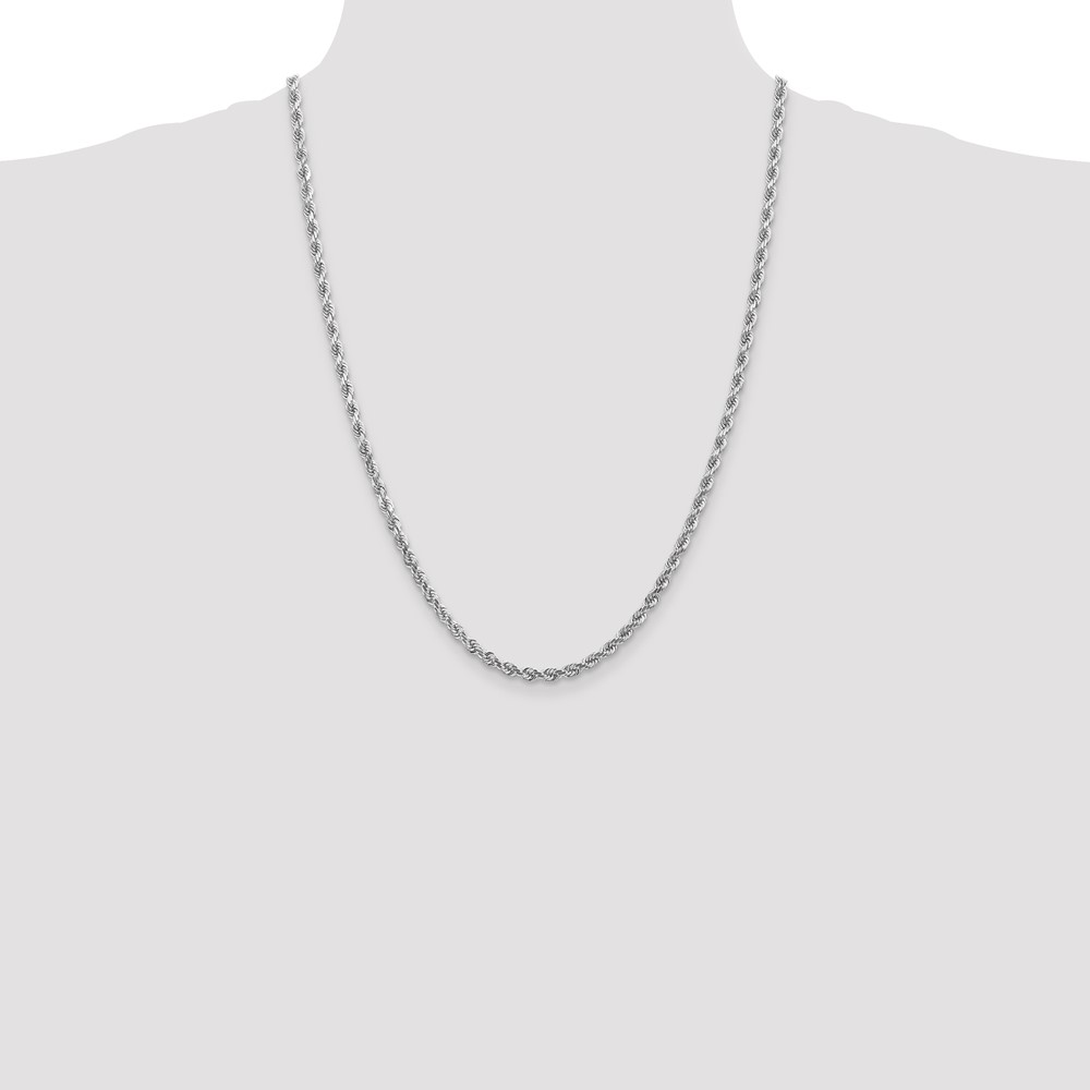 14K White Gold 24 inch 4mm Diamond-cut Rope with Lobster Clasp Chain (030W-24)