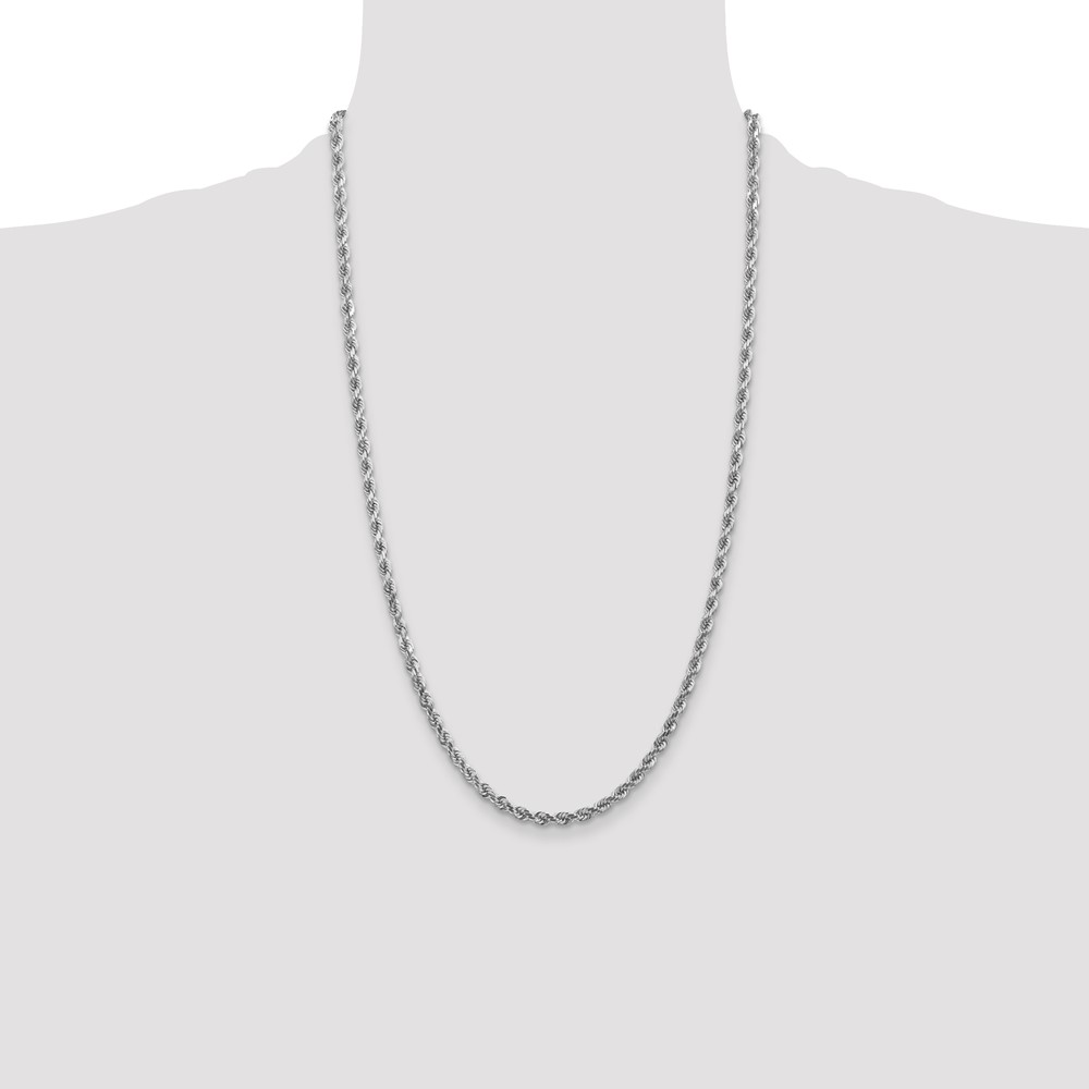 14K White Gold 26 inch 4mm Diamond-cut Rope with Lobster Clasp Chain (030W-26)