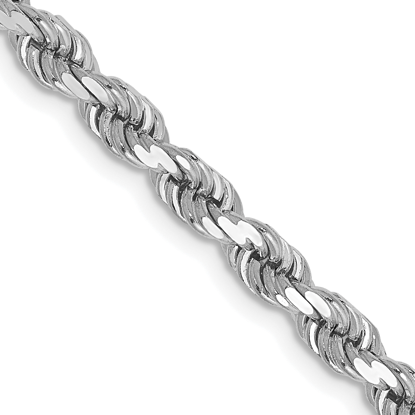 14K White Gold 30 inch 4mm Diamond-cut Rope with Lobster Clasp Chain (030W-30)