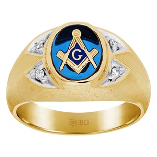 14ky Closed Back Master Mason Ring With Sapphire and .08ct TW Diamond