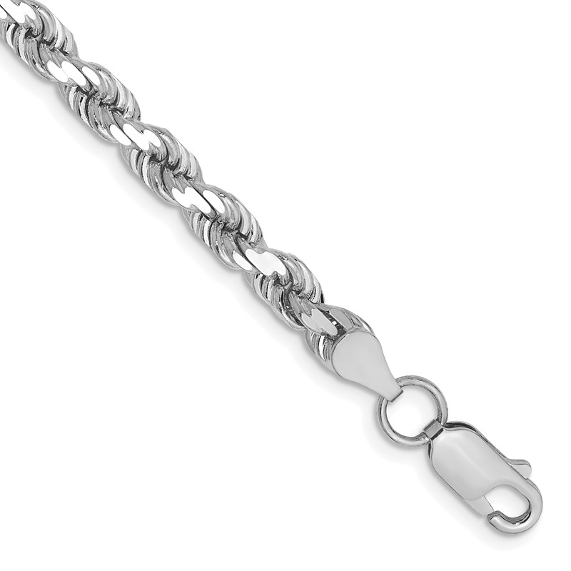 14K White Gold 7 inch 4.5mm Diamond-cut Rope with Lobster Clasp Chain