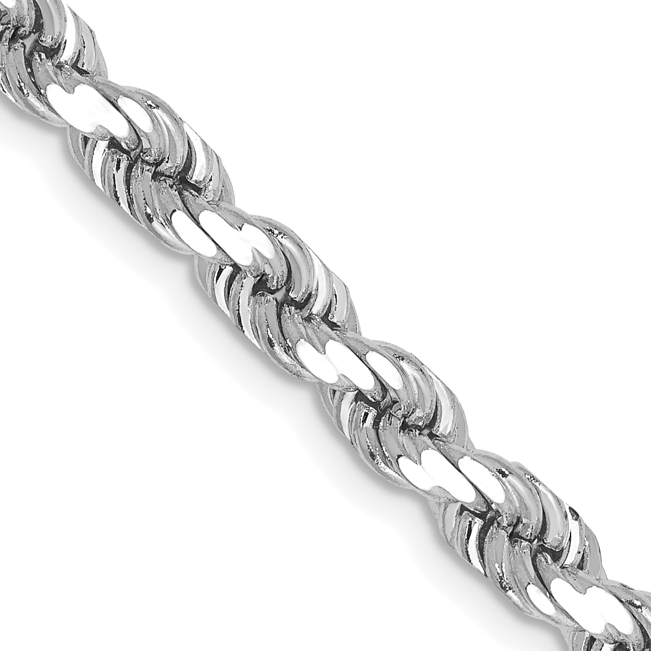 14K White Gold 24 inch 4.5mm Diamond-cut Rope with Lobster Clasp Chain (035W-24)