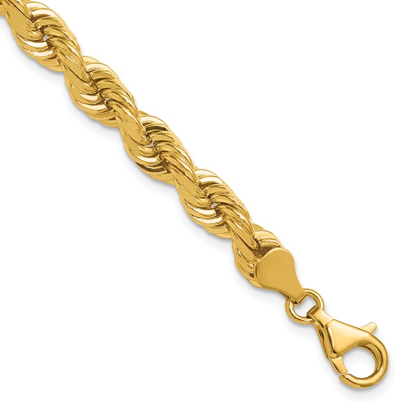 14K 8 inch 6.5mm Diamond-cut Rope with Fancy Lobster Clasp Chain