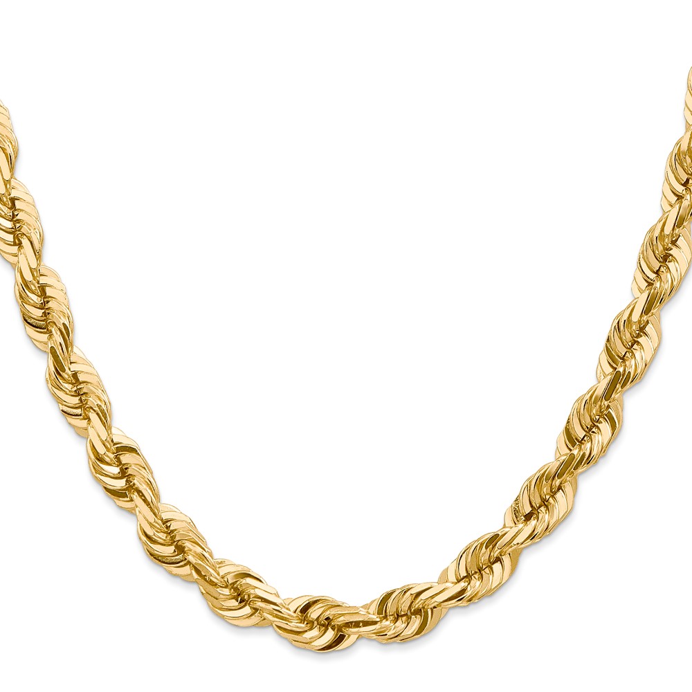 14K 22 inch 7mm Diamond-cut Rope with Fancy Lobster Clasp Chain (050-22)