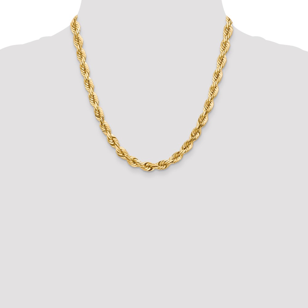 14K 20 inch 7mm Diamond-cut Rope with Fancy Lobster Clasp Chain (050-20)